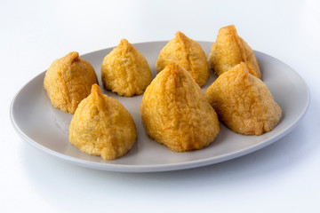 Korean style inari sushi which is fried tofu stuffed with rice