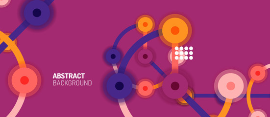 Obraz premium Flat style geometric abstract background, round dots or circle connections on color background. Technology network concept.