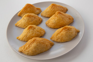 Korean style inari sushi which is fried tofu stuffed with rice