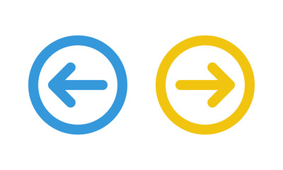 blue left and yellow right arrows, round thin line vector signs