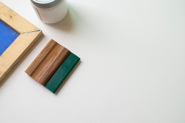 screen printing equipments on white background.