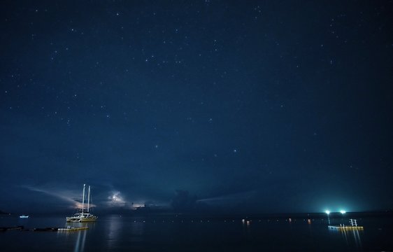 Scenic View Of Sea Against Sky At Night