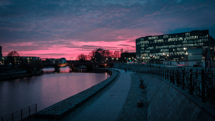 Colorful winter sunset in the city of Berlin