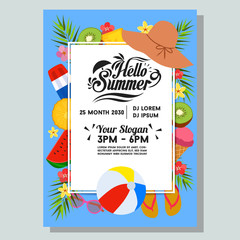 summer flat style object poster template