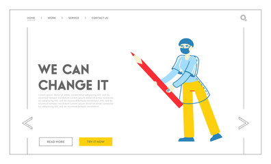 Doctor in Surgery Room with Lighting Equipment in Clinic Landing Page Template. Medical Staff Anesthetist or Surgeon Character Stand with Arms Akimbo Prepare to Operation. Linear Vector Illustration