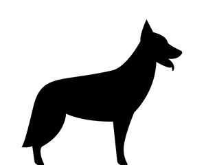 German shepherd dog silhouette. Black and white vector illustration.