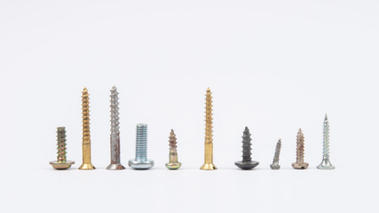 different set screws in a row on white background

