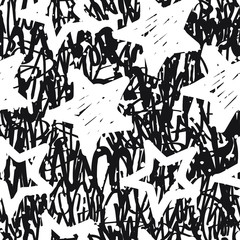Vector tags seamless pattern. Fashion black and white graffiti hand drawing design texture in hip hop street art style for t-shirt skateboard textile