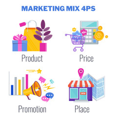 Four 4 PS marketing mix infographic flat vector illustration scheme