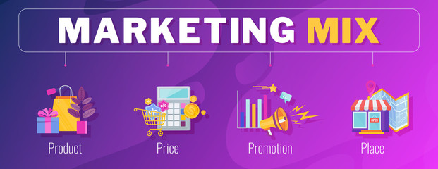 Four 4 PS marketing mix infographic flat vector illustration scheme