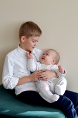 Big brother and his little baby sister.  Friendship between brother and sister. Best friends forever. Happy friendship Day. Beautiful relationships of the world. Sibling love portrait. Happening