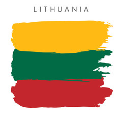 Flag of Lithuania. Vector illustration on white background. National flag with three colors: yellow, green and red. Beautiful brush strokes. Abstract concept. Elements for design. Painted texture.