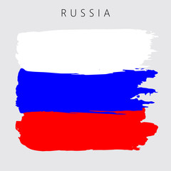Flag of Russia. Vector illustration on white background. National flag with three colors: blue, white and red. Beautiful brush strokes. Abstract concept. Elements for design. Painted texture.