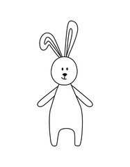A simple silhouette of a cartoon hare or rabbit. Primitive outline, a funny toy, a fantasy. Cute coloring book for small children, vector illustration.