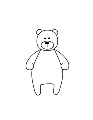 A simple silhouette of a cartoon bear. Primitive outline, a funny toy, a fantasy. Cute coloring book for small children, vector illustration.