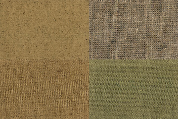 Fototapeta premium collage Texture of coarse Fabric, beige, green.
