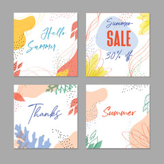 Trendy and colorful summer abstract square art templates