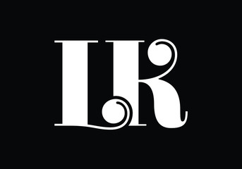 Elegant LK Initial Logo Design in White on Black Background Vector Illustration