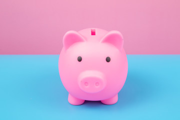 Pink Piggy bank on harmony background.