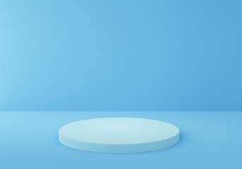 3d rendering of abstract geometric empty blue cylinder podium on pastel color background. Minimal concept. Scene for advertising, cosmetic product, showcase, cream, magazine, fashion. Illustration