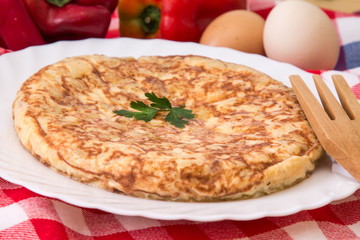 omelette with eggs and potatoes, typical Spanish omelette