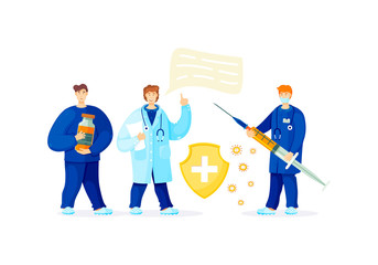 Vector illustration with a doctor for vaccination and prevention of virus infection