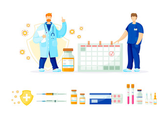 Vector illustration with a doctor for vaccination