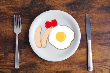 目玉焼きとソーセージの食事