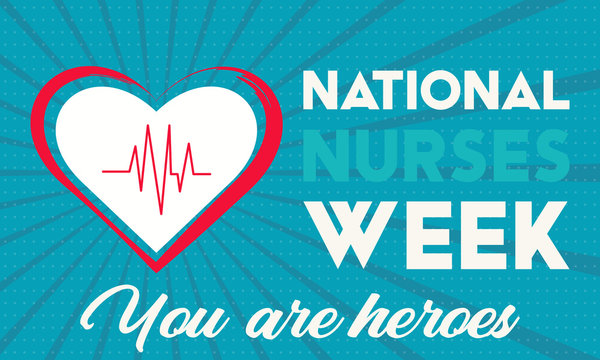 National Nurses Week begins each year on May 6th and ends on May 12th. Medical, healthcare concept. Poster, card, banner, background design. 