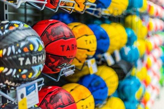 Tarmak basketballs put up for sale in the Decathlon store