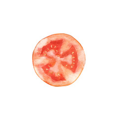 Watercolor round slice of tomato.