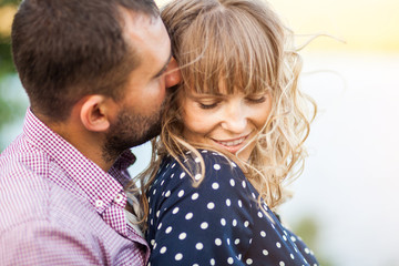 Love Couple in love romantic summer field happy