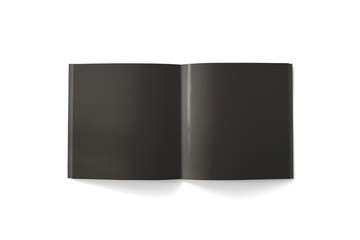 Square Magazine isolated on white with blank black pages. 3d illustration.