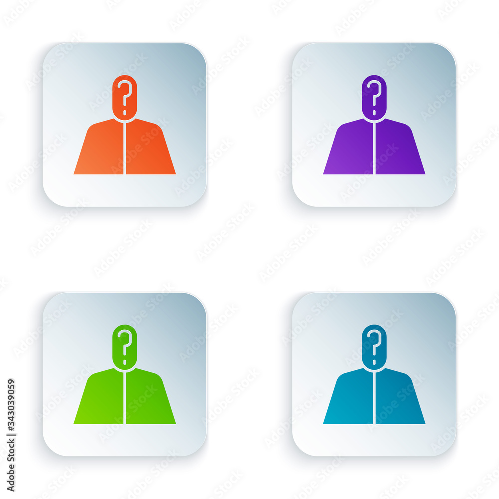 Poster color anonymous man with question mark icon isolated on white background. unknown user, incognito pr