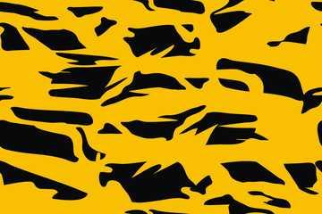 Black and yellow abstract spots on a white background. Seamless beautiful fashionable pattern. For fabric, design, wallpaper, textile, postcards. Vector background