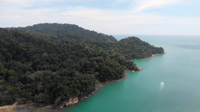 Aerial of the tropical tourist islands in the northern Malaysia. the Langkawi beach and islands off the Malaysian coast