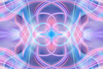Kaleidoscope or psychedelic digital illustration. Multicolored with glowing lines. Fantasy or sci fi effect.