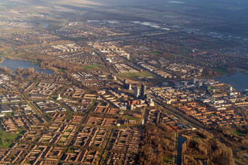 Amsterdam Harbor Channels roads Aerial view panorama