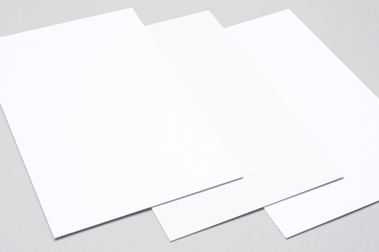 Top view of blank business cards isolated on grey as template for design presentation
