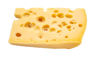 chunk of yellow swiss cheese with holes cutout
