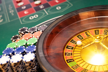 Roulette table close up at the Casino - Selective Focus