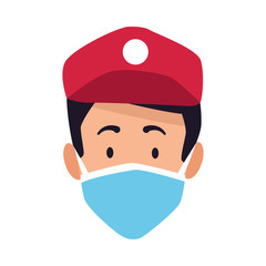 delivery worker with face mask head