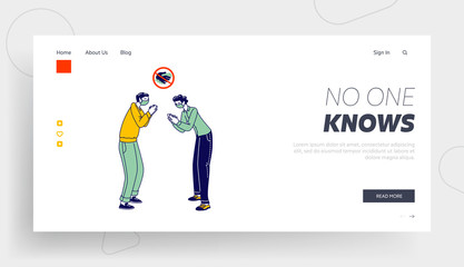 Obraz na płótnie Canvas Male Characters Clap Hands Greeting Each Other Landing Page Template. Friends or Colleagues Alternative Non-contact Greet During Covid19 Pademic. Distancing, Safety. Linear People Vector Illustration