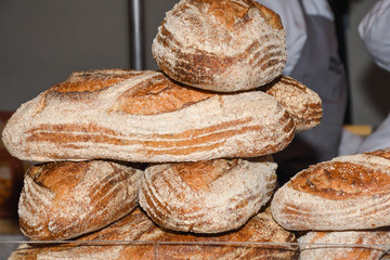Bread basket showcase in bakery shop