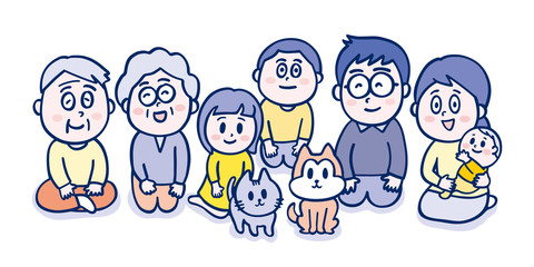 家族だんらん_集合_笑顔_青_Family,together,happy,blue