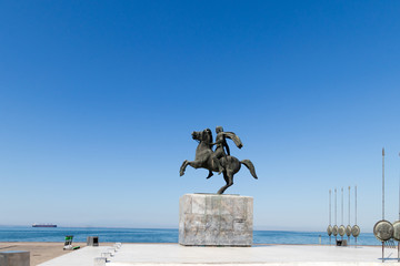 Naklejka premium Thessaloniki Macedonia/ Greece-July 2, 2019:Photos from the beach of Thessaloniki, macedonia, the white tower, the great alexander, Aristotle Square