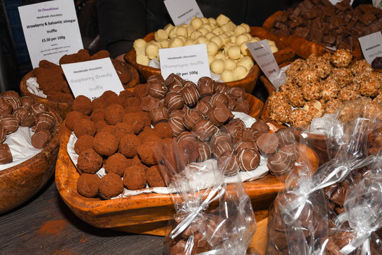 Handmade chocolates with various flavors