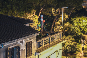 balloons on a balcony in Pula, Istrian Peninsula in Croatia