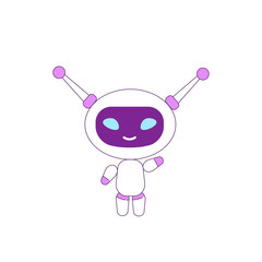 Cute modern robot violet linear object. Futuristic female bot waving hi thin line symbol. Artificial intelligence technology toy isolated outline illustration on white background