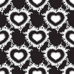 Seamless pattern of hearts on a black background. Vector image